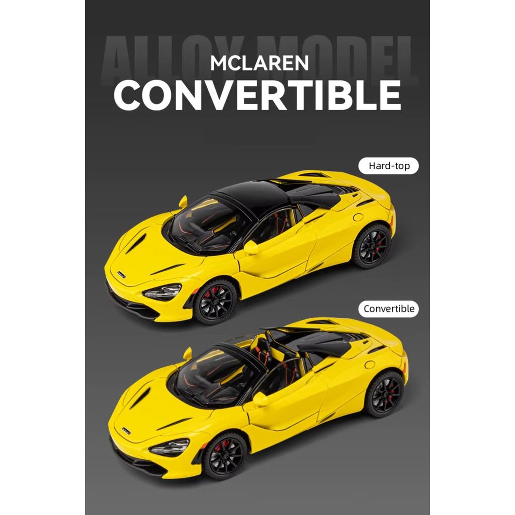 1/24 McLaren 720S Druckguss-Spielzeugauto, Miniatur-Cabrio-Modell, Pullback, Sound & Licht, Sammlung, Geschenk für Jungen und Kinder