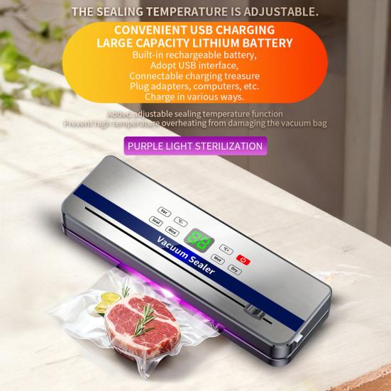 Electric Vacuum Sealer Machine Adjustable Seal Temperature Built-in Cutter Portable Food Sealer Touch Screen Bag Sealer for Kitchen Home Use