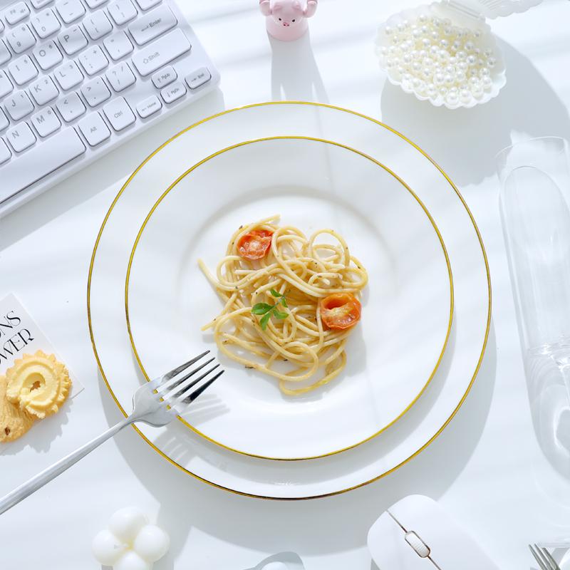 Nordic Gold Rim Steak Knife & Fork Plate Set - Western Dining & Breakfast Tableware