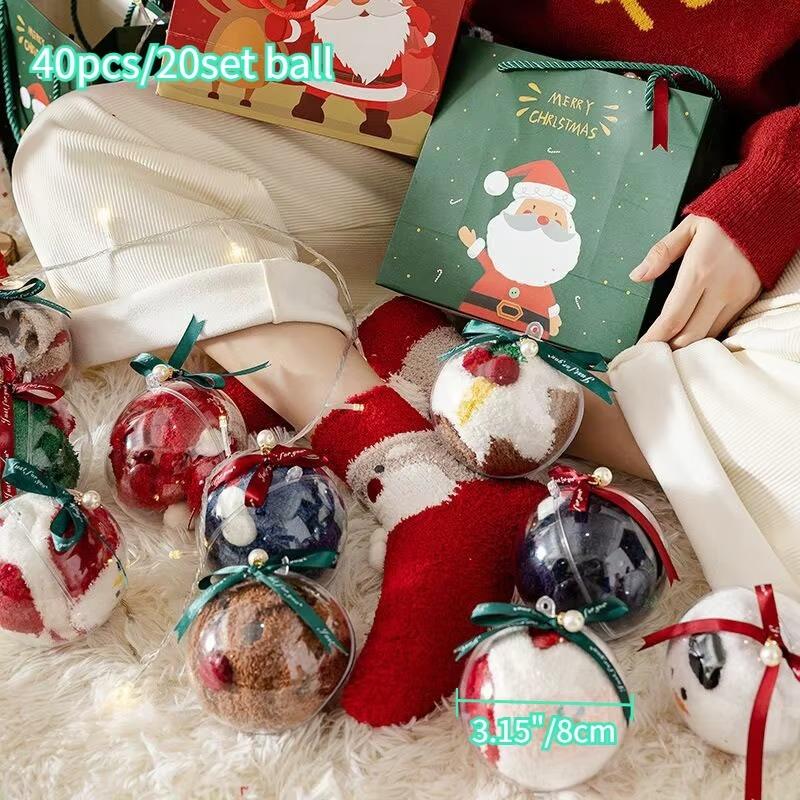 40pcs/20 Sets of Transparent Plastic Refillable Ornaments 3.15 in/8 Cm Reusable Packaging for Candy Small Gifts and Party Favors
