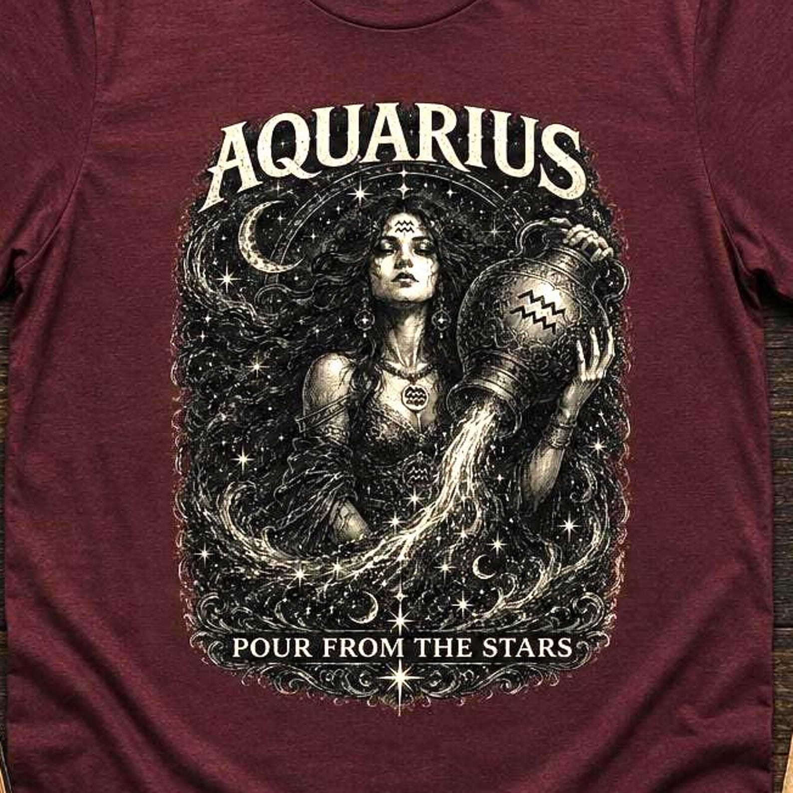 Aquarius Zodiac Shirt, Gothic Astrology Tee | Dark Academia Horoscope T-Shirt, Celestial Aquarius Apparel, Aquarius Gift for Women Men S