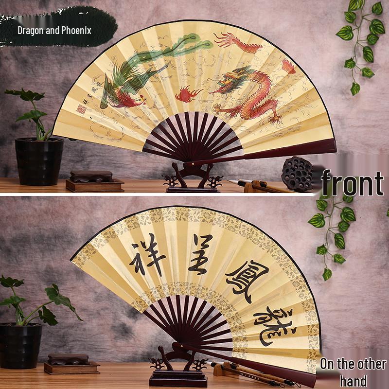 Men's Ancient Style Hanfu Bamboo Folding Fan - Silk Xuan Paper Summer Fan
