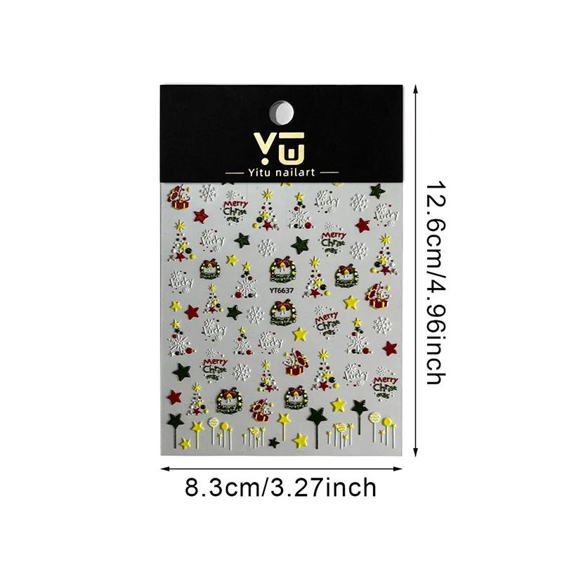5D Winter Christmas Nail Stickers Colorful Star Garland Bells Snowflake Nail Art Decal Manicure Decorations