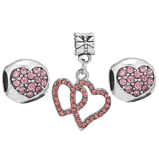 3pcs /Lot Pink Love Heart Beads Enamel Mom Pendant Fit Diy Brand Charm Bracelets Necklaces For Women Mother Jewelry Making