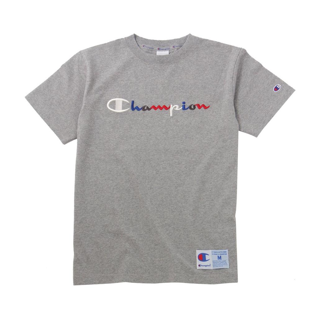 Champion Short Sleeve Classic Jock Tricolor Script Logo Oxford Size M Men's T-Shirt, Tag, Collar, Embroidery, Gray, (C3-H371)