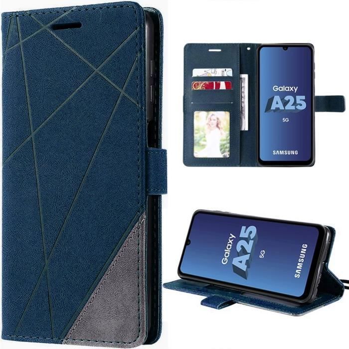 Coque de protection - BOOLING - Samsung Galaxy A25 5G - Effet Cuir - Antichoc - Bleu Marine