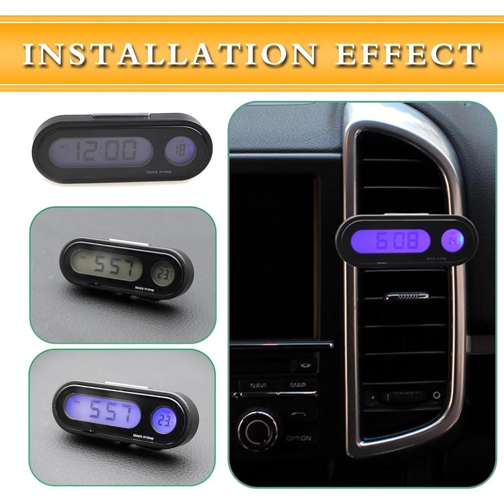 Reloj digital para coche con pantalla de temperatura - Reloj para salpicadero con luz de fondo LED y termómetro - Modo día/noche Reloj para interior de vehículo