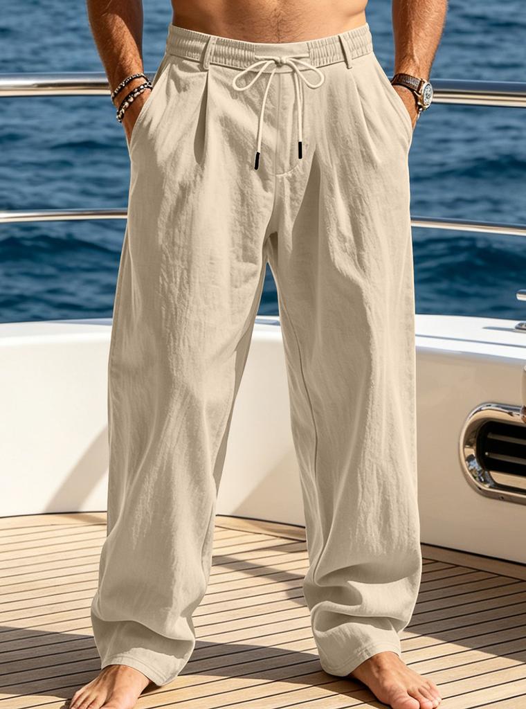 New Men's Summer Thin Straight Linen Retro Drape Casual Pants American Loose Breathable Trousers