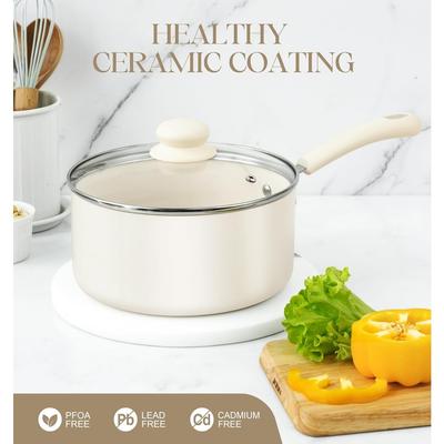 MICHELANGELO 1QT Ceramic Non-stick Milk Pot with Lid Home Cooking Pot Nonstick Sauce Pan Multipurpose Pot Non-Toxic Braising
