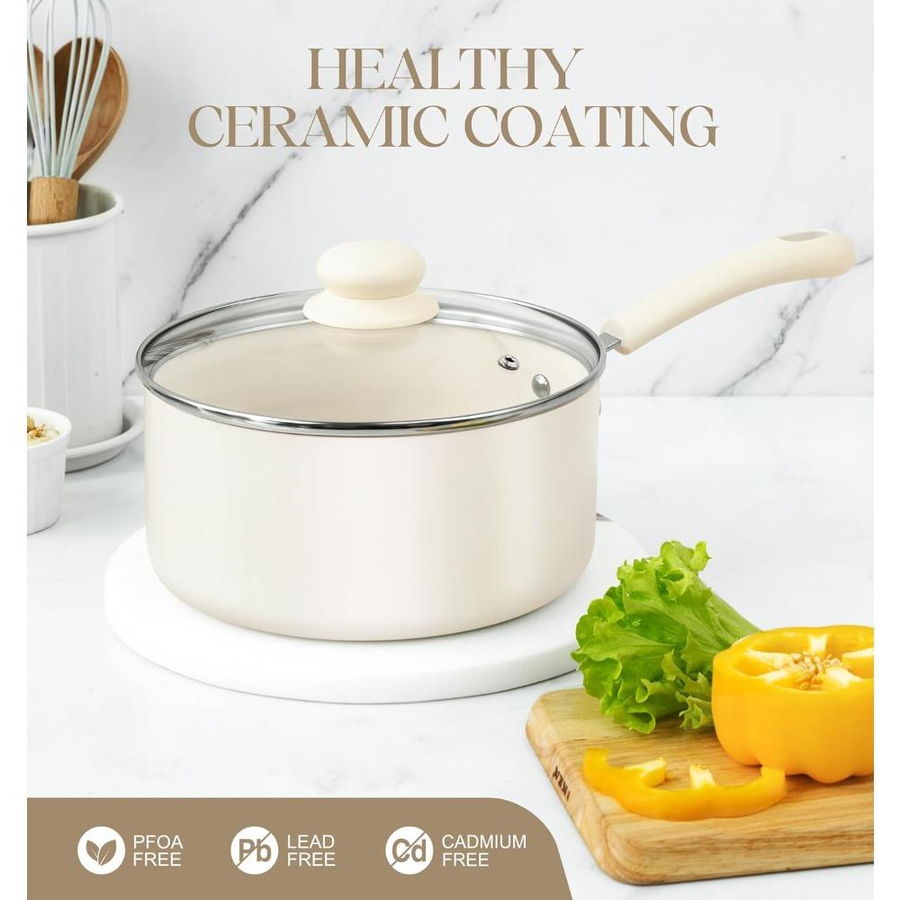 MICHELANGELO 1QT Ceramic Non-stick Milk Pot with Lid Home Cooking Pot Nonstick Sauce Pan Multipurpose Pot Non-Toxic Braising