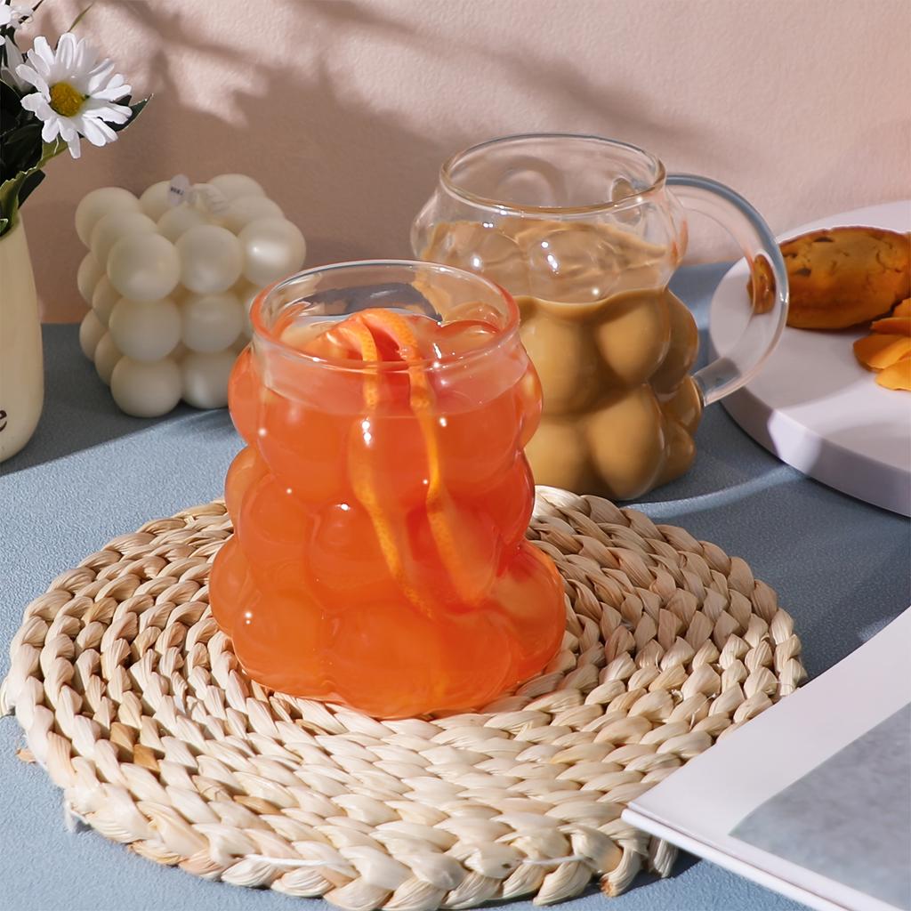 1PC - Irregular High Appearance Grape Shaped Glass Cup with Handle Circle Cup Glass Milk Coffee Cup Juice Beverage Cup