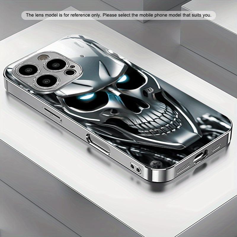 

Silver Skull Pattern Tempered Glass Electroplated Phone Case For iPhone 17 16 15 14 13 12 11 Pro Max 14 15 Plus 16E 17 Air Cover iPhone 16 Pro Max