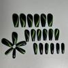 24pcs Gradient Cat Eye Trapezoid Nails: Autumn/Winter Black & Green Nail Art Stickers