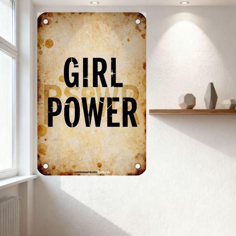Vintage 'GIRL POWER' Metal Tin Sign Distressed Rusty Wall Decor with Mounting Holes Retro Aesthetic for Home Office Motivation D