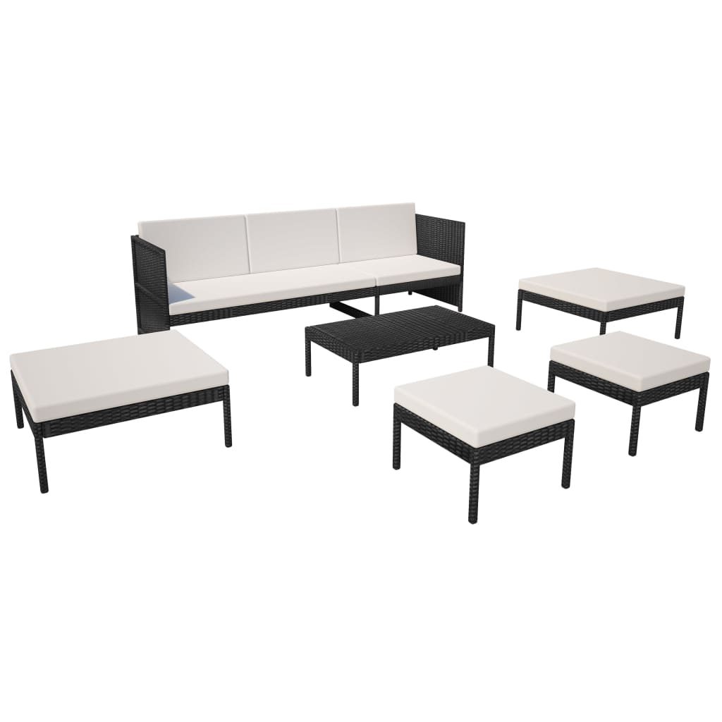 6 Piece Garden Lounge Set with Cushions Poly Rattan Black