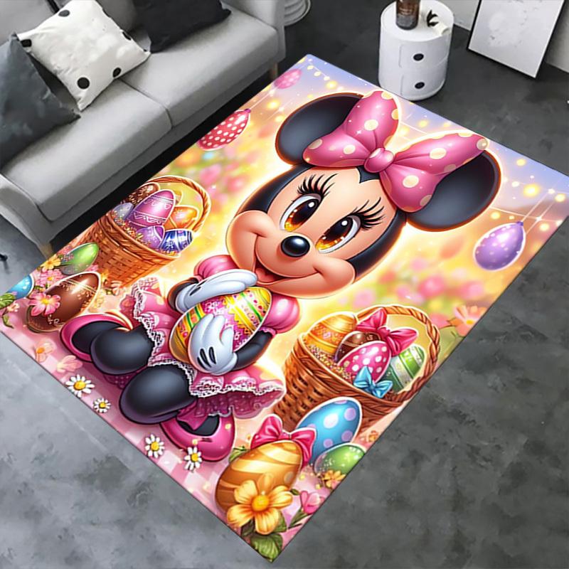 1pc Office Carpet, Under Chair Rug, Gift for Home Decor, Easter Egg Basket with Minnie Mouse, Colorful Eggs