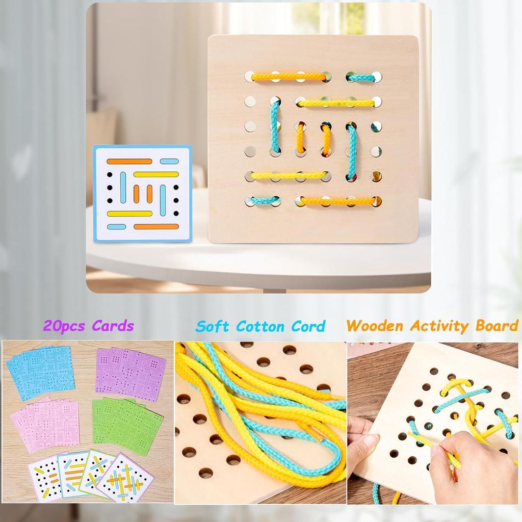Montessori Wooden Threading Activity PuzzlesEarly Educational Fine Motor Skill Travel ToyBirthday Gifts for Boys and Girls