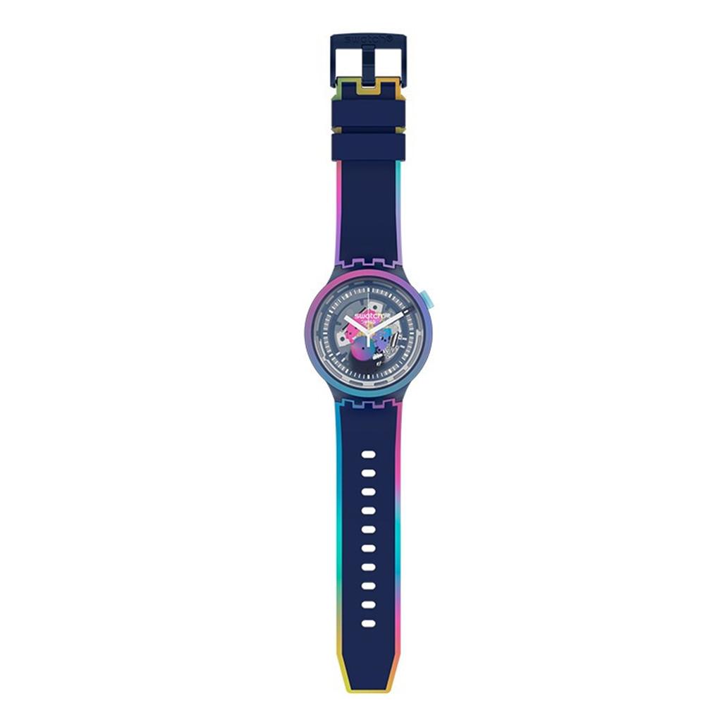 SWATCH Quartz Movement Popular Simple Waterproof Unisex Swiss Watch 47mm Purple Dial Plastic Case Silicone Strap SO27N112