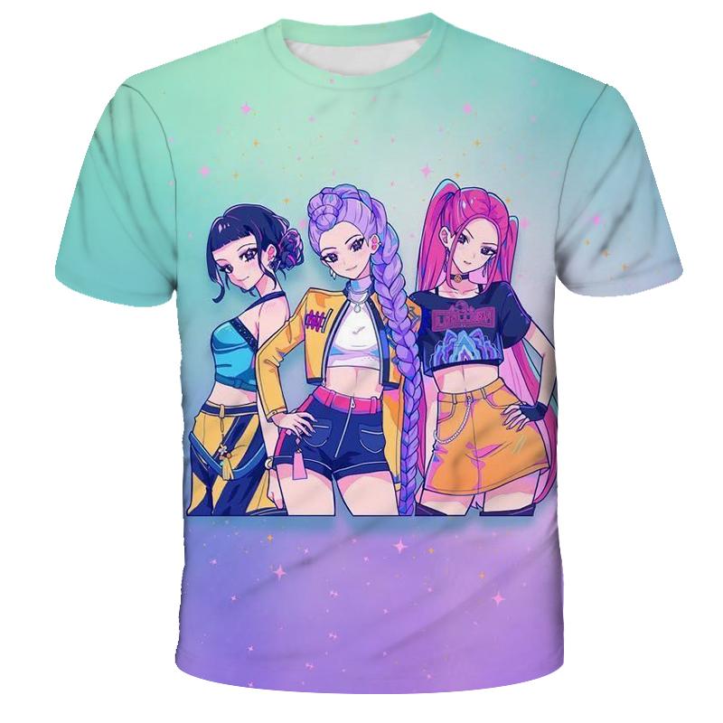 KPop Caçadores de Demônios Tigres Meninas Meninos Camiseta K-Pop Caçadores de Demônios Roupas Infantis Camisetas Bonita Estampa de Desenho Animado Camiseta Tops