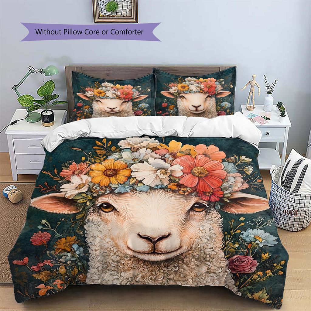 Vintage floral wreath animal Pattern Bedding Quilt Set Quilt Cover Pillowcase Home Decoration Gift (1 * duvet cover + 2 * pillowcase, without core)