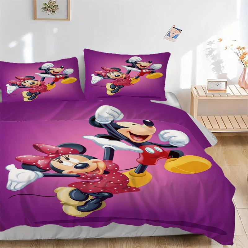 3pcs Excited Mickey Minnie Quilt Cover Set - Soft and Cozy Bedroom, Guest Room and Dorm Decorative Bedding 3-Piece Set 1 Quilt Cover + 2 Pillow S