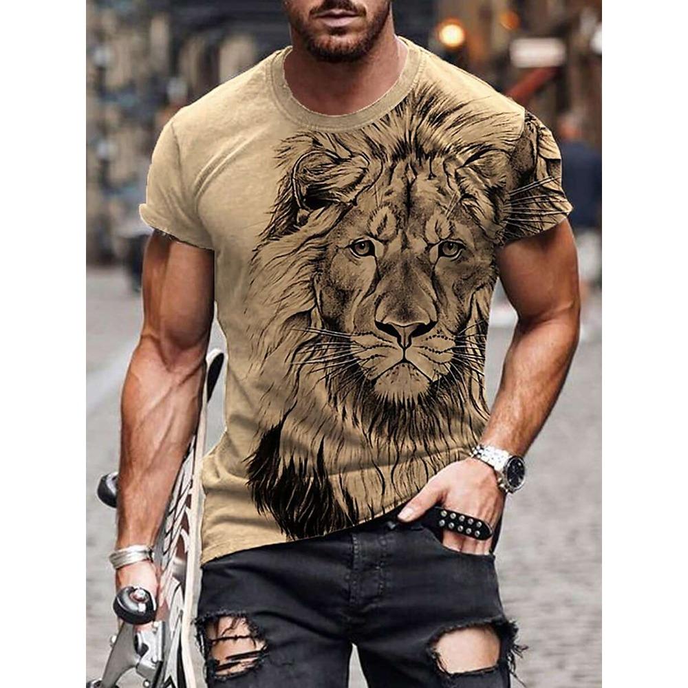 Nowy Letni Outdoorowy Casualowy Męski T-shirt Codzienny Uliczny Męski Top z Krótkim Rękawem Nadruk Lwa Męski T-shirt Sportowy Modny T-shirt