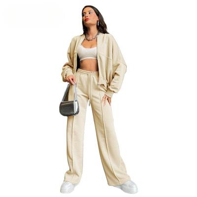 Plus Size Autumn and Winter Women's Solid Color Zipper Cardigan Sweatshirt Fashion Casual Straight Pants Suit