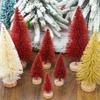 Artificial Mini Christmas Tree DIY Crafts Sisal Pine Tree Desktop Miniature Ornaments with Wood Base Winter Xmas Party Decor