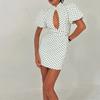 Eleganti Vestiti Corti a Pois da Donna Maniche a Sbuffo Traforati Pacchetto Fianchi Vestito Aderente Estate Donna Festa Sera Vestiti