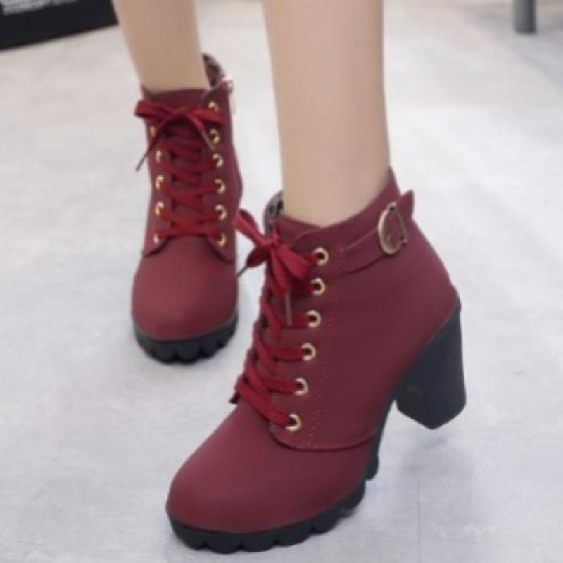 Autumn and Winter High-heeled Thick-heeled Casual Women's Boots Muffin Thick-soled Short Boots Round-toe Boots