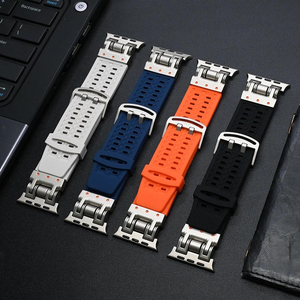 Silicone Bracelet Band for Apple Watch Ultra 2 Series 9 8 7 6 5 4 Se 3 Titanium Color Strap for Iwatch Ultra2 49mm 45mm 44 42mm