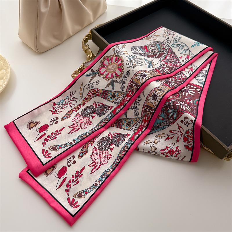 Luxurious Double-layered Scarf with Tassels, Tie-on Decoration, Suit Necktie, Small Strip Headband, Silk Scarf, Women's Printed