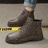 Black Leather Boots Insoles Chic Durable Stitching Design Outdoor Lace Up Ankle Boots Men Trainers  Work Boots