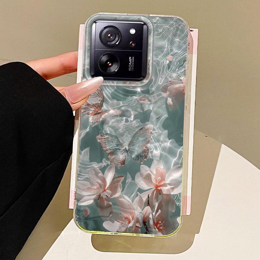 Water Texture Butterfly Flower Phone Case for Xiaomi 13T 14T 11 Lite Poco X5 M6 Pro X6 X7 X3 Pro NFC C75 C71 C65 C61 M5S Cover