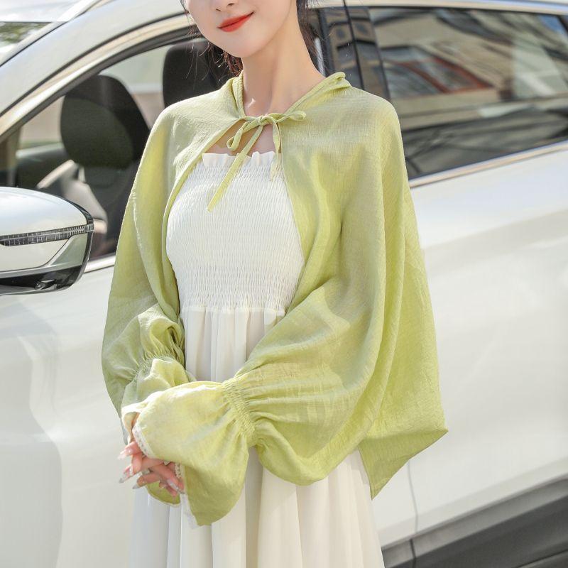 

Plus size Loose Ice Sleeve Gloves Women Summer UV Protection Arm Guard Long Cotton Linen Solid Driving Riding Long sleeve Hand Sleeves Cotton and linen green shawl One size