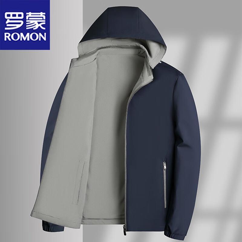 ROMON Men's Spring/Autumn Reversible Jacket with Detachable Hood