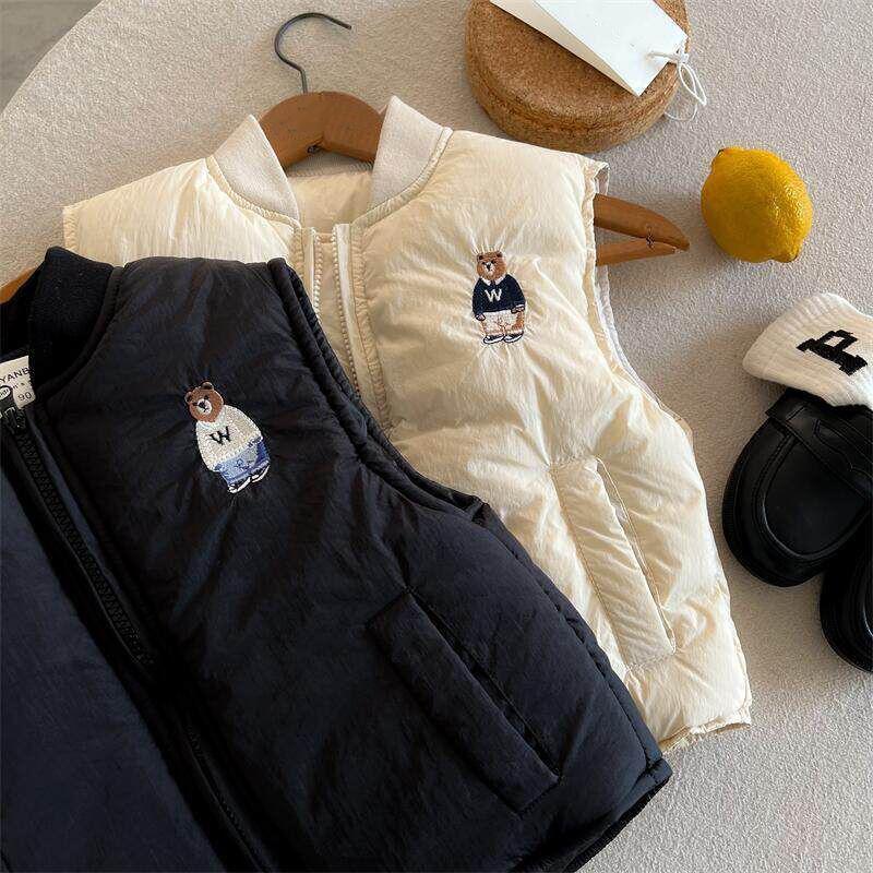 Children's Waistcoat Boys Winter Baseball Collar Vest Jacket Baby Warm Sleeveless Jacket Girls Embroidery
