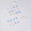 Simple light blue cute wearing nail short gold glitter flower manicure fake nail nail piece
