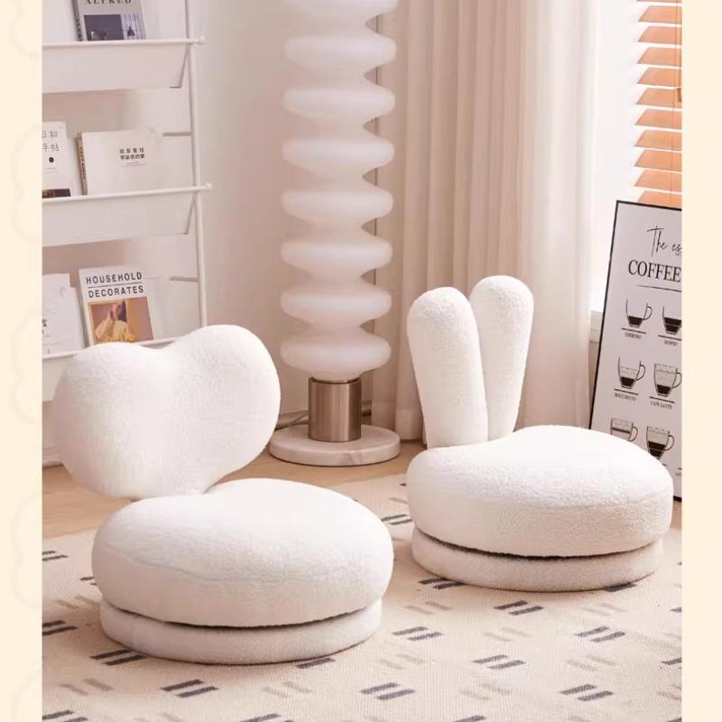 Home Children's Sofa Chair,Rotating Solid Wood Low Stool,Single Lamb Fleece Footstool, Living Room Balcony Reading Chair for Kid