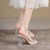 Crystal thick heel waterproof table transparent high heels with diamond slippers car show model catwalk night sandals 2025 new