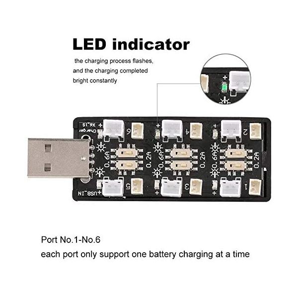 1S LiPo USB Charger | 6 Independent Channels | Compatible with RC Drones & Helicopters | Micro JST 1.25 & JST-PH 2.0 Connectors | Black