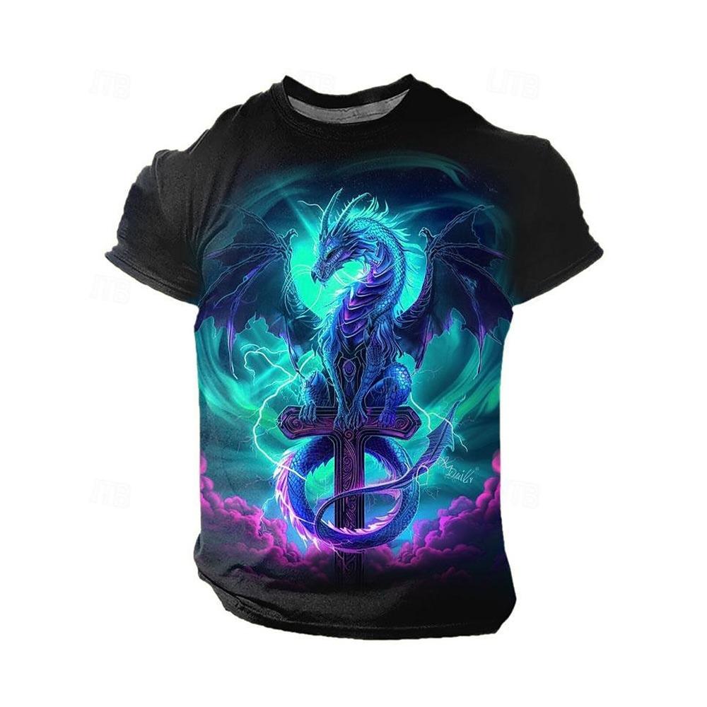 3D Drageprint Herre T-skjorte Sommer Daglig Casual Herre Street T-skjorte Utendørssport Kortermet Urban Mote Herre T-skjorte