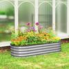 Galvanised Raised Garden Bed, Metal Planter Box with Safety Edging, for Flowers, Herbs, Succulents, Silver