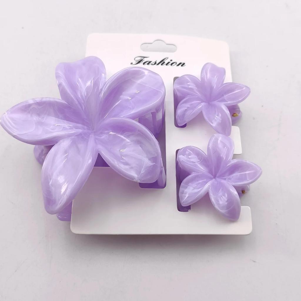 3PCS Hawaiian Gradient Flower Hair Claw Clip For Women Girl Fashion Plastic Non Slip Hold Hairpin Barrette Hair Accessories