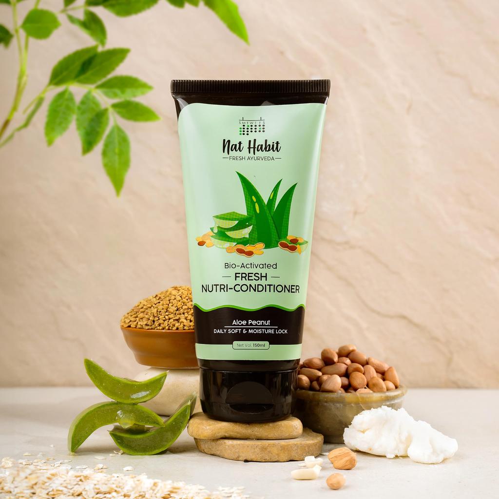 Nat Habit Aloe Peanut Shampoo & Conditioner Combo for Women & Men| Aloevera, Amla Reetha Shikakai Daily Cleanser for Soft & Hair Moisture Natural P