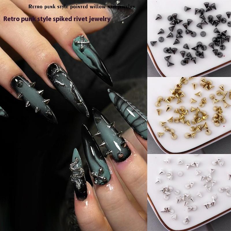 6 Grids Punk Style Flat-Back Metal Nail Art Rivet Pyramid-Shaped Charms Studs Accessories For Manicure Nails Decoration Supplies