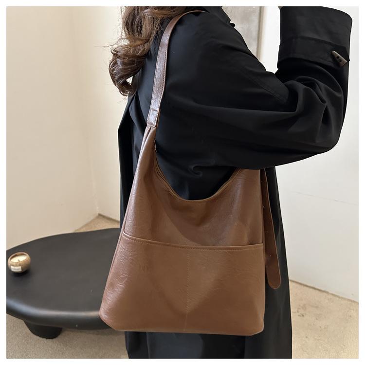 Simple Faux Leather Tote Bag for Women Minimalist Commuter Shoulder Handbag