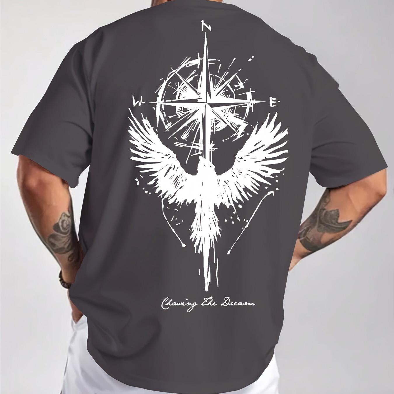 

Летняя мужская футболка с круглым вырезом, футболка с коротким рукавом из 100% чистого хлопка, повседневный и свободный топ с большой картой-компасом 4XL