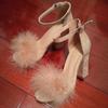 Elegant Womens Fashion Summer Lace Up High Heel Sandals With Hair Ball Design