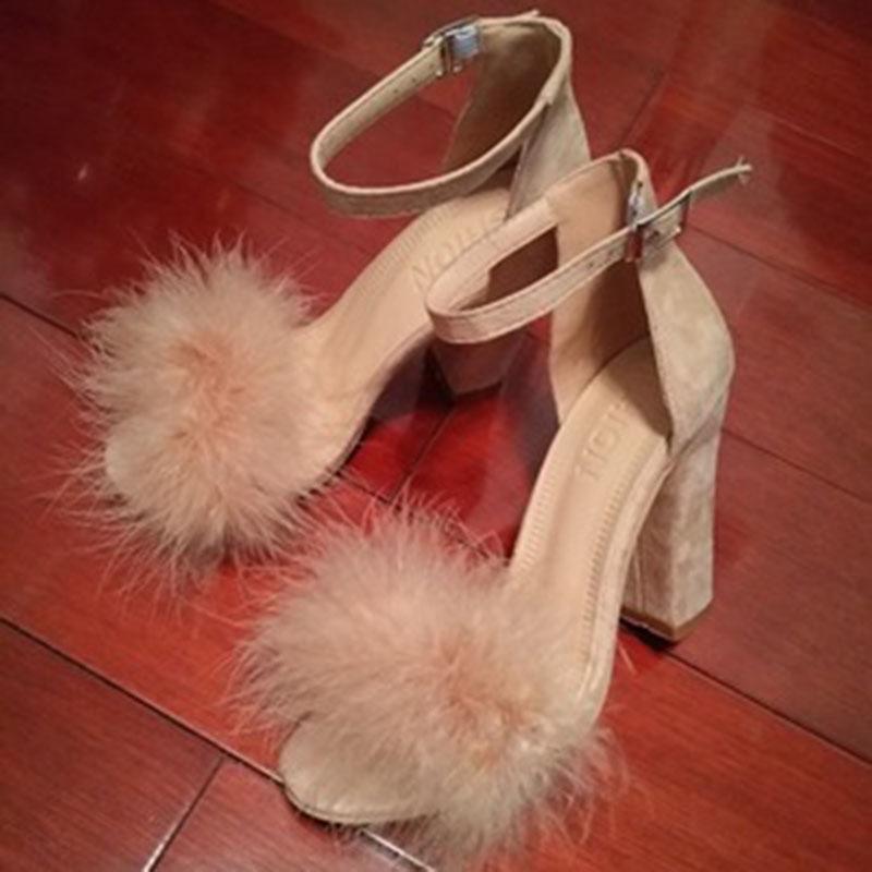 Elegant Womens Fashion Summer Lace Up High Heel Sandals With Hair Ball Design